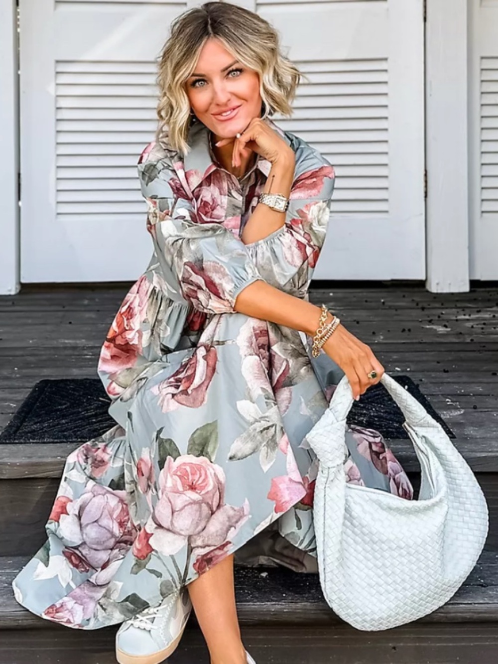 ANTHROPOLOGIE Loverly Grey Maeve Bettina Floral Tiered Shirt Dress - Picture 5 of 7